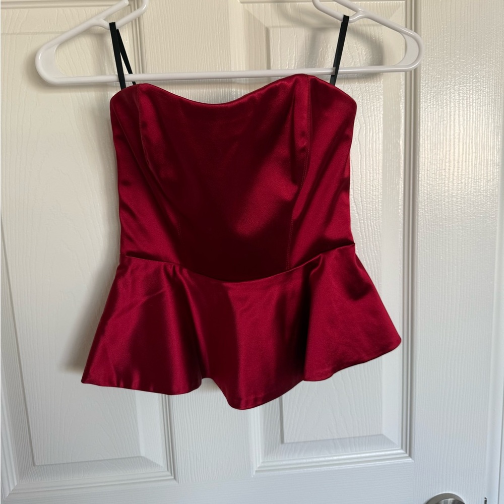 Bebe Red Peplum Strap Top